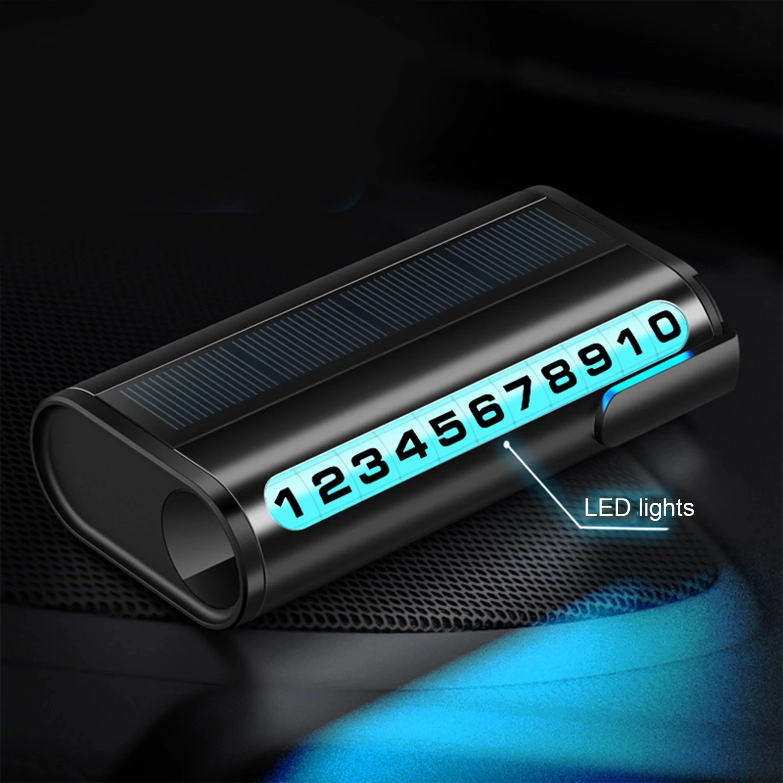 Universal Solar Car Temporary Parking Card Hidden Phone Number Plate Aluminum Stickers with LED Night Light Park Stop