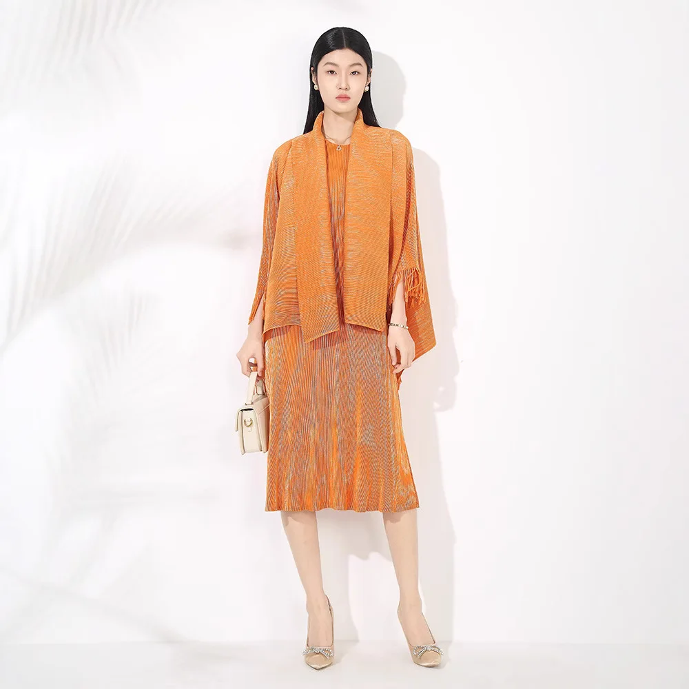 Set Temperamen Mulia Kerut, Penutup Luar Selendang Rumbai Wanita, Gaya Baru 2025, Gaun Interior Set Dua Potong, Musim Panas Afrika