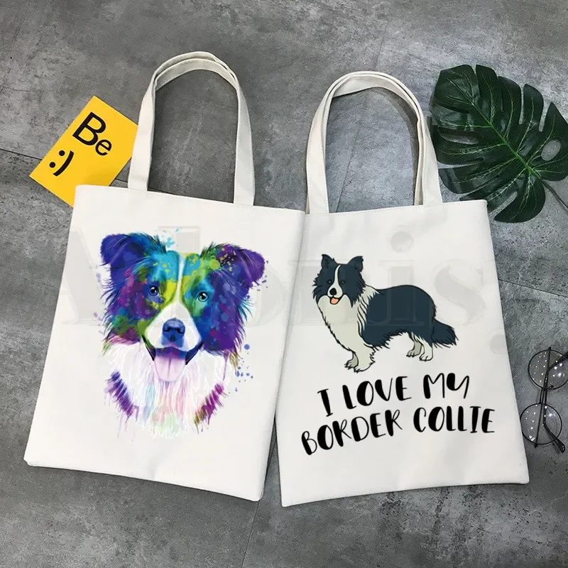 Border Collie Dog Cartoon Funny Kawaii Art Print Handbags Shoulder Bags Casual Shopping Girls Handbag Women Elegant Canvas Bag