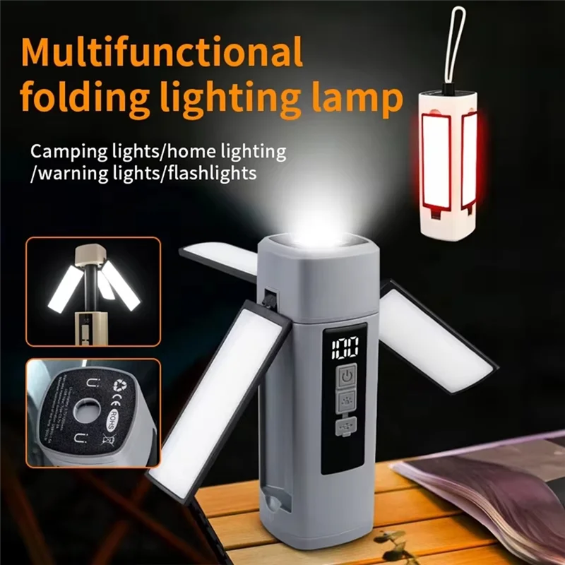 

ABUL-Folding Outdoor Camping Lamp Outdoor Lamp Portable Telescopic Hanging Tent Lamp With1800mah Battery Emergency Lantern Beige