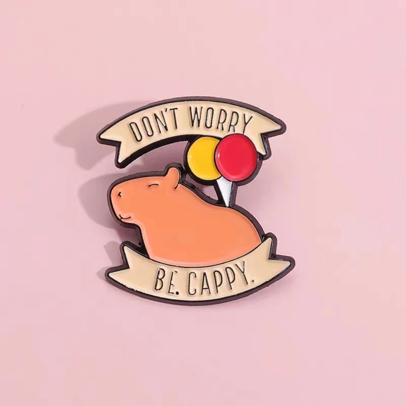 

Balloon Capybara Enamel Pins Don'T Worry Be Cappy Brooches Lapel Badges Marine Animal Jewelry Party Gift Wholesale