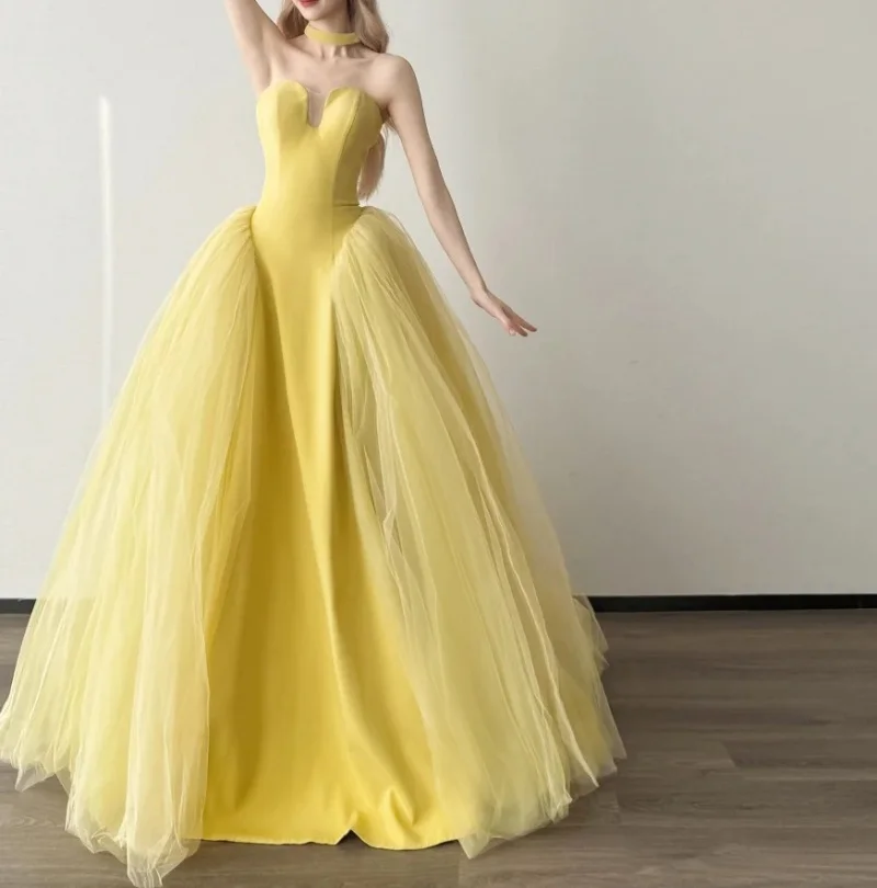 

Customized Princess Strapless Tulle Ball Gown Backless Formal Evening Party Dress Modest Celebrity Prom Dress Vestidos De Festa
