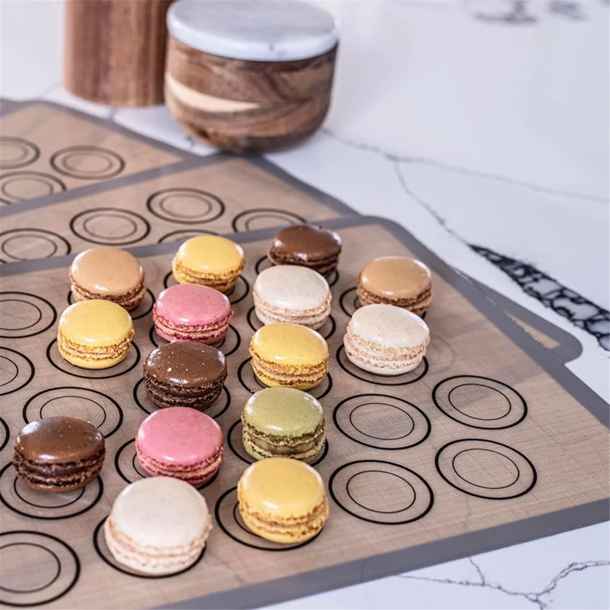 Tapetes para hornear macarrones, paquete de 4 para macarrones y cocineros perfectos, hojas para hornear macarrones de silicona con círculos guía de tamaño