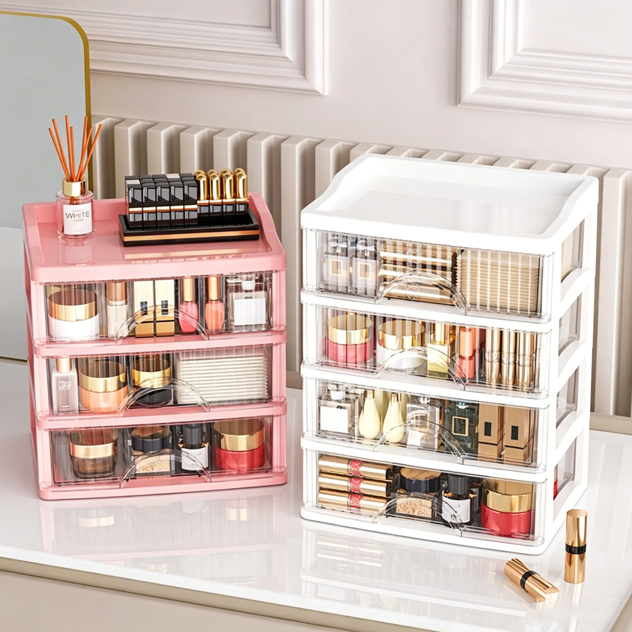 Fashionable Drawer Organizer Set - Transparent Design for Easy Visibility, Storage Cabinet for Cosmetics and Jewelry, Lightweight Plastic, Easy-To-Insert Design
