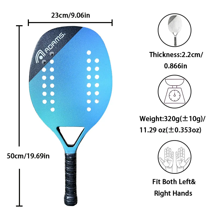 ADAMS 50% Carbon Fiber Padel Racket 320g Lightweight Adult Paddle Racket Shock Absorbing EVA Foam Core Beginner Tennis with Bag