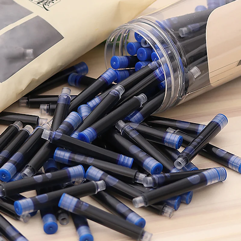 50Pcs Disposable Pen Ink Fountain Cartridge Pen 2.6/3.4mm Refill Black/Red/Blue Ink Set School Office Writing Pen Ink Stationery