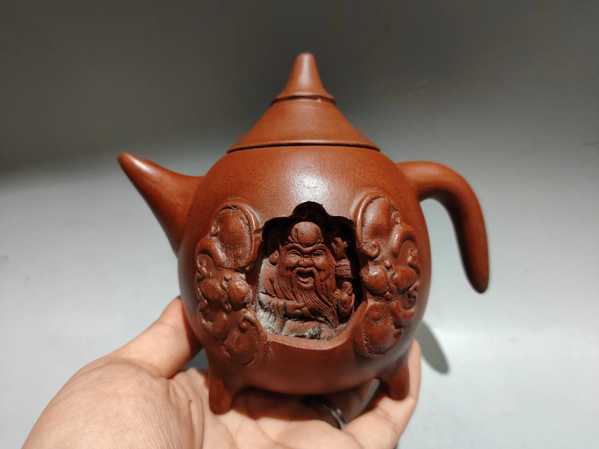 

6"Chinese Yixing Purple Clay Teapot Longevity God immortal statue Kettle Teapot Flagon Gather fortune Ornaments Town House