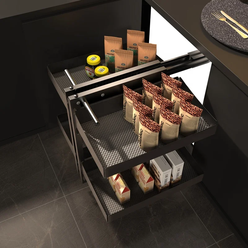 Vbosr Magic Corner Metal Food Stainless Steel Pull Out Kitchen Pantry Cabinet Unit Storage Hydraulic Kitchen Pull Out Basket