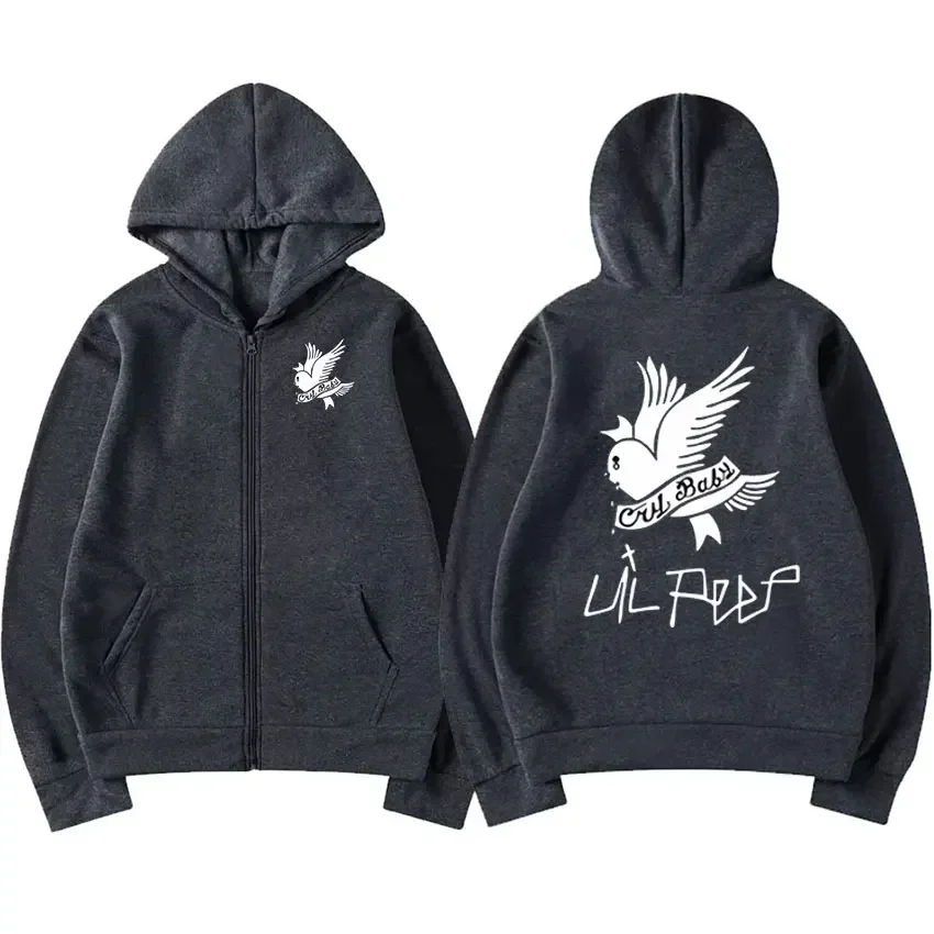 Hot Rapper Lil Peep Print Zipper Hoodie Men Women Hip Hop Vintage Zip Up Sweatshirt Jacket Trend Fashion Oversized Pullovers