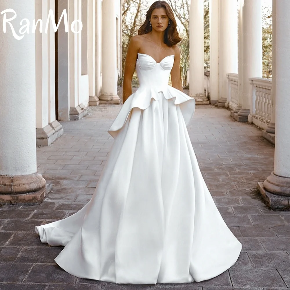 

Ranmo New 2025 Sexy Customized Strapless Sleeveless Pleats Wedding Dress For Women Elegant Crepe A Line Floor Length Bride Gown