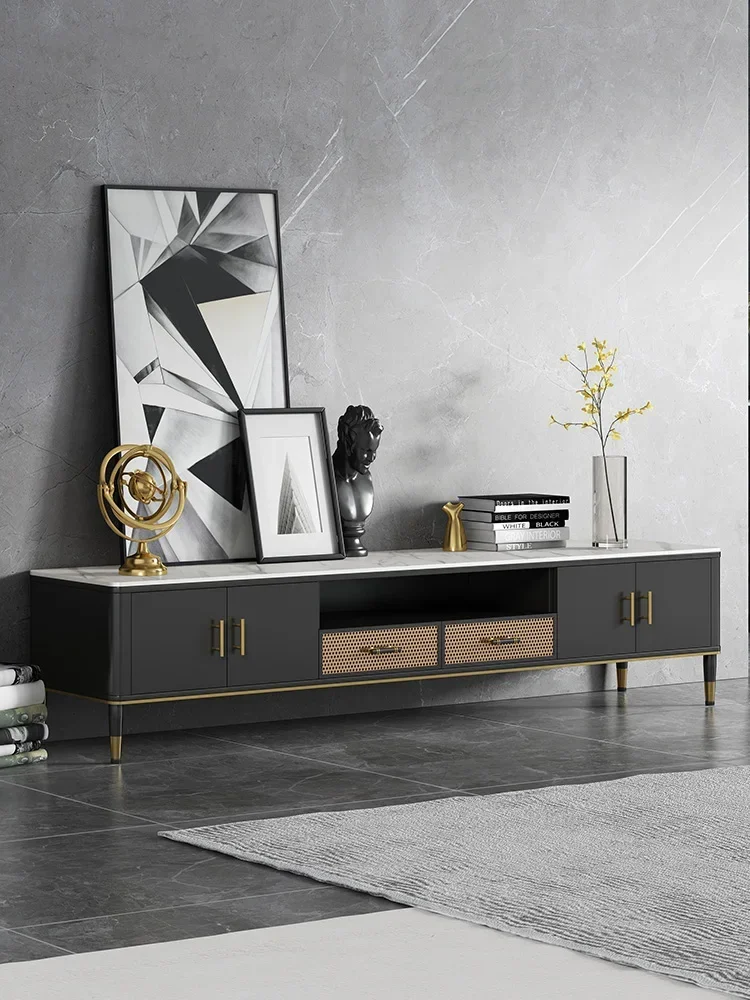 

Stone Plate TV Cabinet and Tea Table Combination Modern Minimalist Living Room Bedroom Minimalist Small Apartment Floor