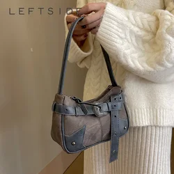 LEFTSIDE Belt Design PU Leather Crossbody Bags for Women 2023 Y2K Small Vintage Females Underarm Bag Handbags and Purses