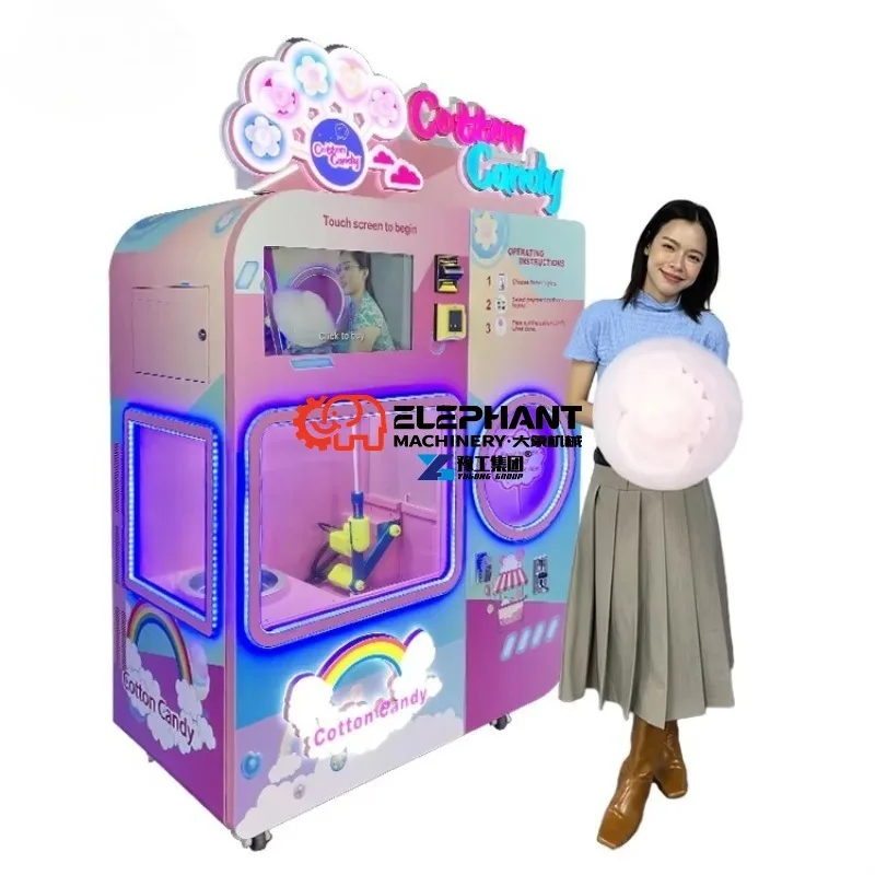 Custom Pink and Blue Cotton Candy Vending Machines Automatic Cotton Candy Production Maker with Card Payment