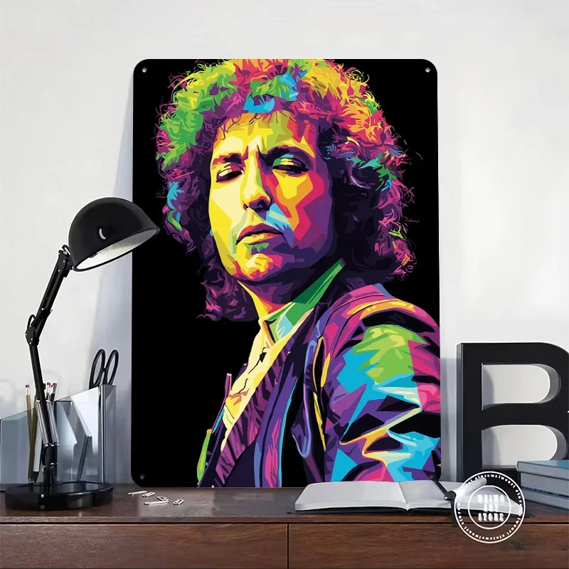 Bob Dylan Colorful Portrait 3D Printed Texture Poster Personalized Wall Art Retro Metal Tin Signs for Home Decoration Gaming