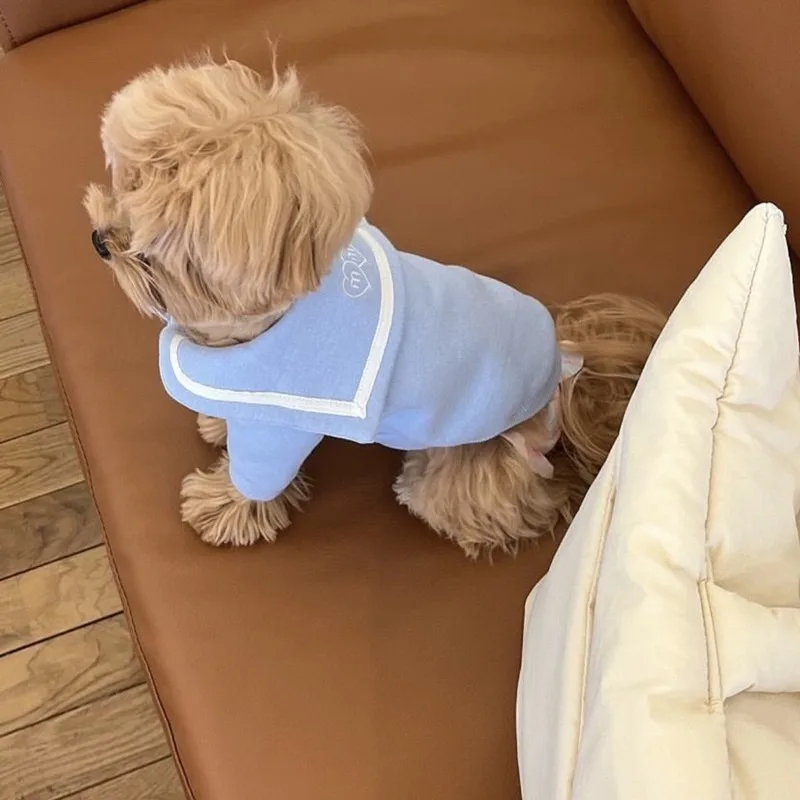 Soft Teddy Vest Autumn Pet Clothes Small Dog Cat Warm Bottoming Shirt Poodle Sailor Collar Pullover Dog Stuff