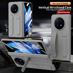 For VIVO X Fold 3 Pro XFold 5 2 With Hinge Phone Case Wristband Wrist Strap Stand Front Screen Glass Shockproof Protective Cover