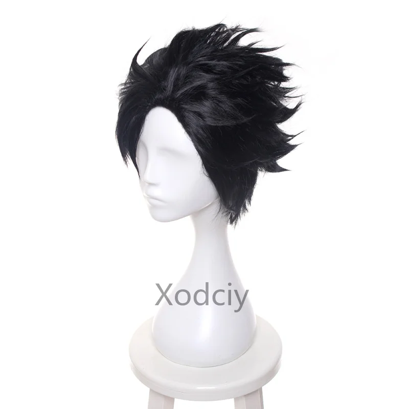 Peruki Kuroo Tetsurou z Anime Haikyuu!! Męskie czarne krótkie puszyste warstwowe peruki syntetyczne Cosplay włókno termoodporne