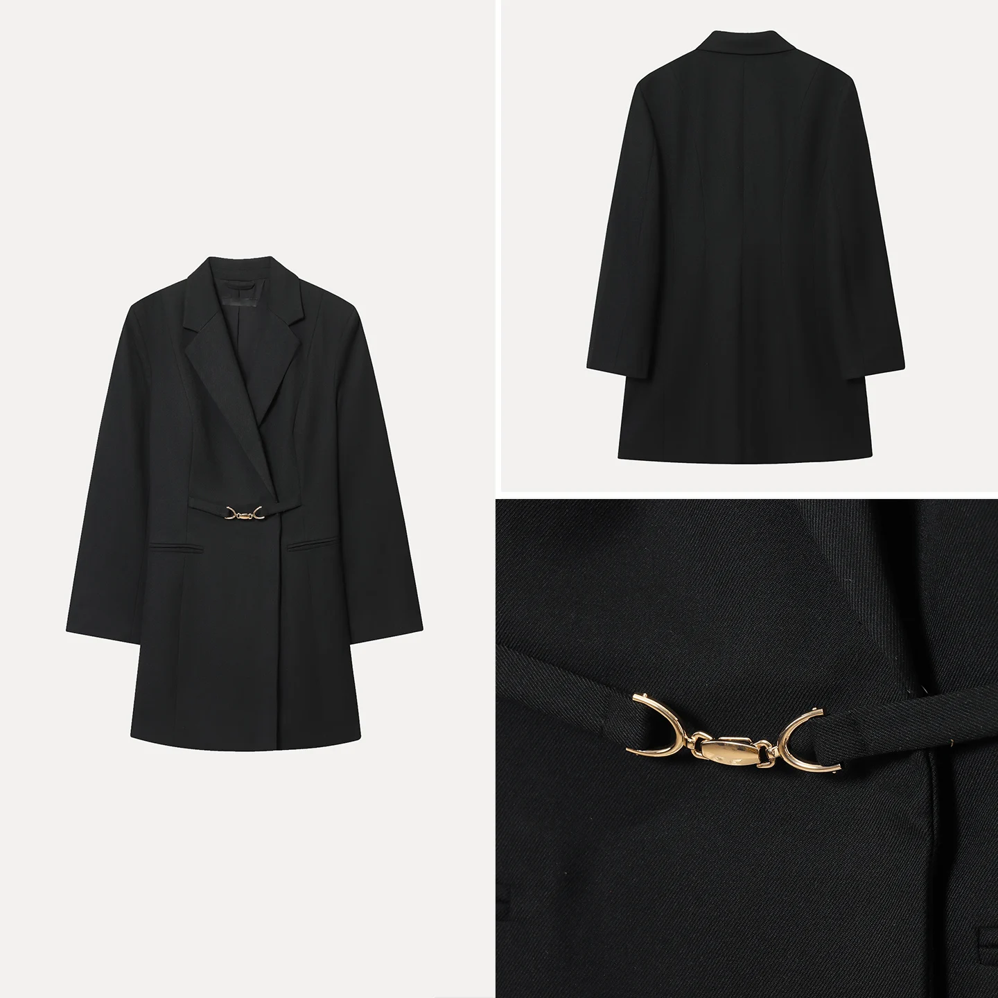 

2025 Autumn Commuter Sle Women's Suit Dr Cheered Long Sve Midi Dr One Button Closure Pure Color Busin Dr