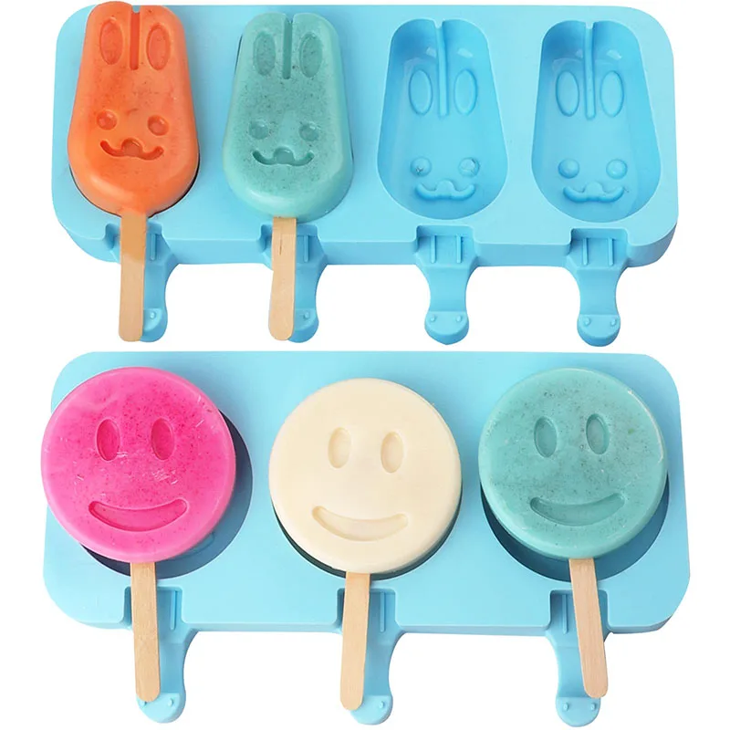 Popsicle Silicone Homemade Ice Cream Cartoon Mold Cake Decorating Fondant BPA Free Reusable Popsicle Molds with 50 Wooden Sticks