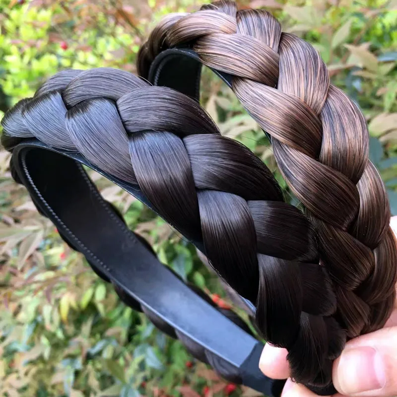 

Two-Strand Thick Braided Wig Headband New Style2022Trendy Non-Slip Wide Thickened Braided Headband with Teeth to Cover Gray Hair