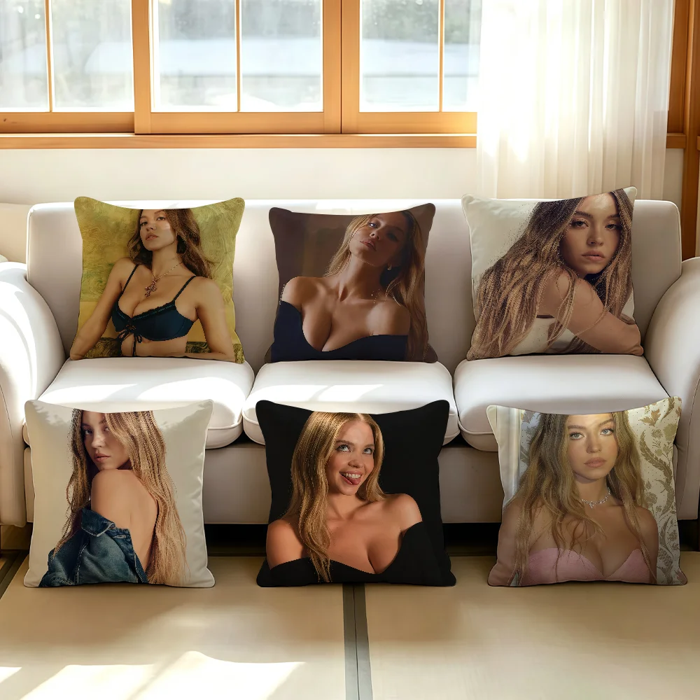 American actress S-Sydney Sweeney cushion cover Comfortable Decorative For Bedroom Living room Dormitory Picnic and Holiday