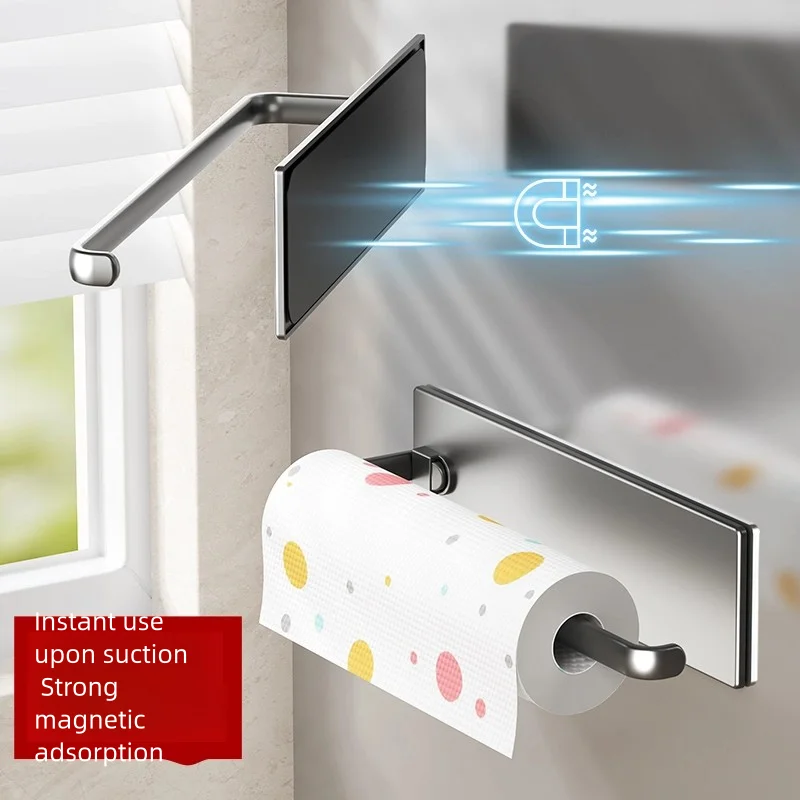 1 Magnetic Self-Adhesive Wall-Mounted Tissue Holder with Cling Film, Easy Magnetic Installation, Suitable for Kitchen, Bathroom