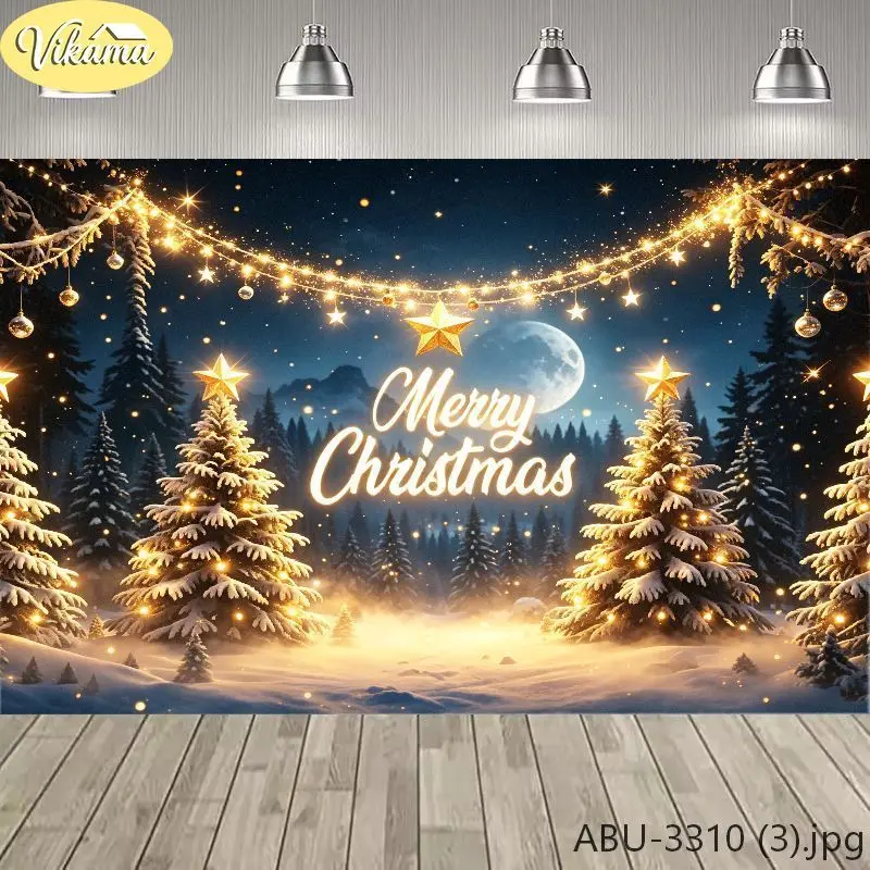VIKAMA Photography Background Christmas Snowy Scene Lights Family Photo Backdrop Family Party Birthday Festival Home Decor