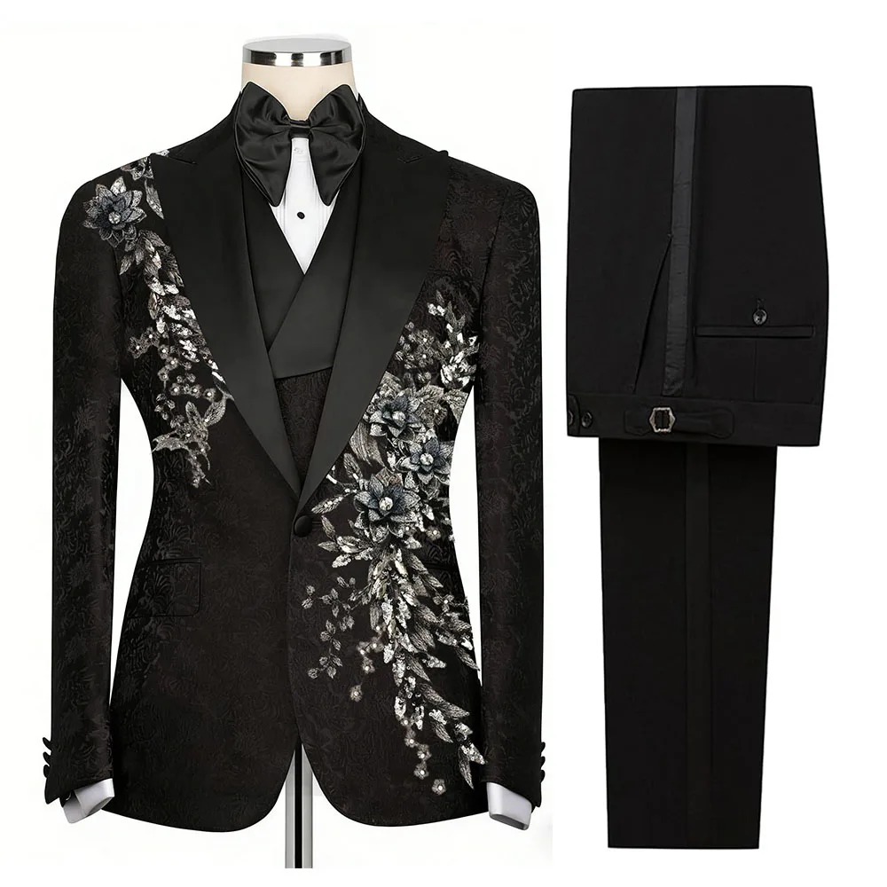 

Изысканные свадебные смокинги с 3D-аппликациями и заостренными лацканами, мужской костюм Slim Fit из 2 предметов: пиджак и брюки, вечерний деловой пиджак на заказ