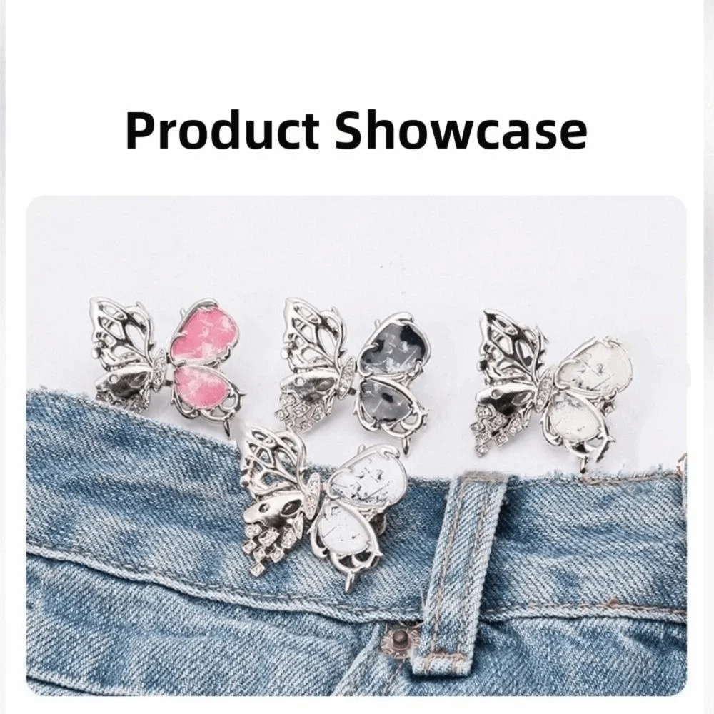 Alloy Waist Tightening Clip Rhinestones Decor Adjustable Tightness Waist Reducer Clip Butterfly Shape Detachable