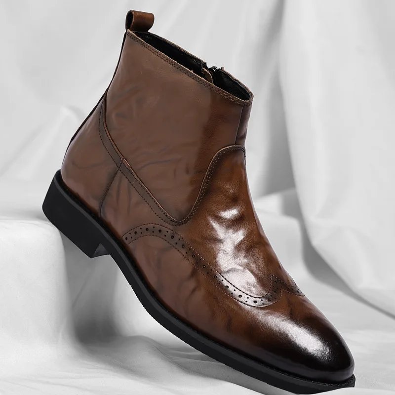 Chelsea boots with British style hand grip pattern Block winter suede retro short boots trend
