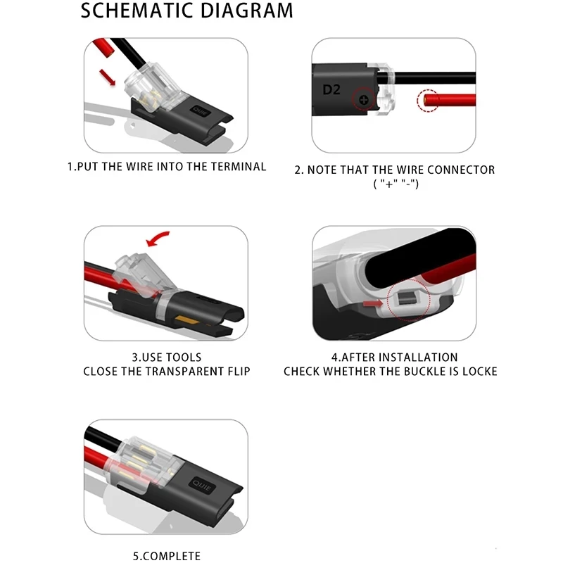 10PCS Fast Pluggable Wire Connector 2Pin Splice Electrical Cable Crimp Terminals For Wires Wiring LED Car Connectors 22-20AWG