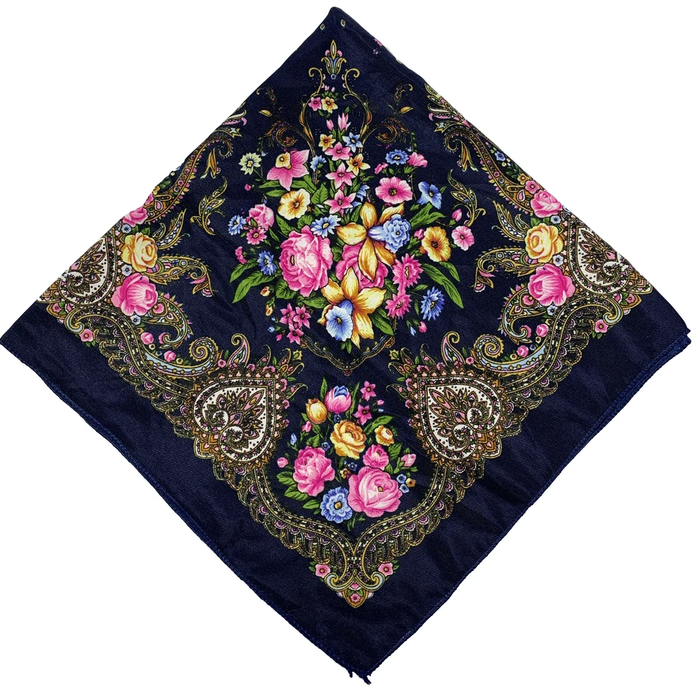 70*70cm Russian Style Floral Print Scarf Luxury Women Square Bandana Ukrainian Female Headband Shawl Handkerchief Head Wraps