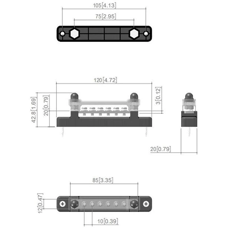 6P Copper Busbar 150A High Current Straight Single Row With Transparent Upper Cover For Marine Yacht Circuit Insurance