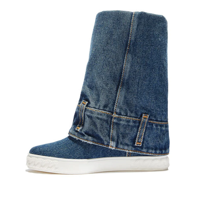 

Джинсовые джинсы на танкетке, женские короткие сапоги, осенние новейшие модные зимние ботинки для верховой езды на толстом каблуке с круглым носком на танкетке