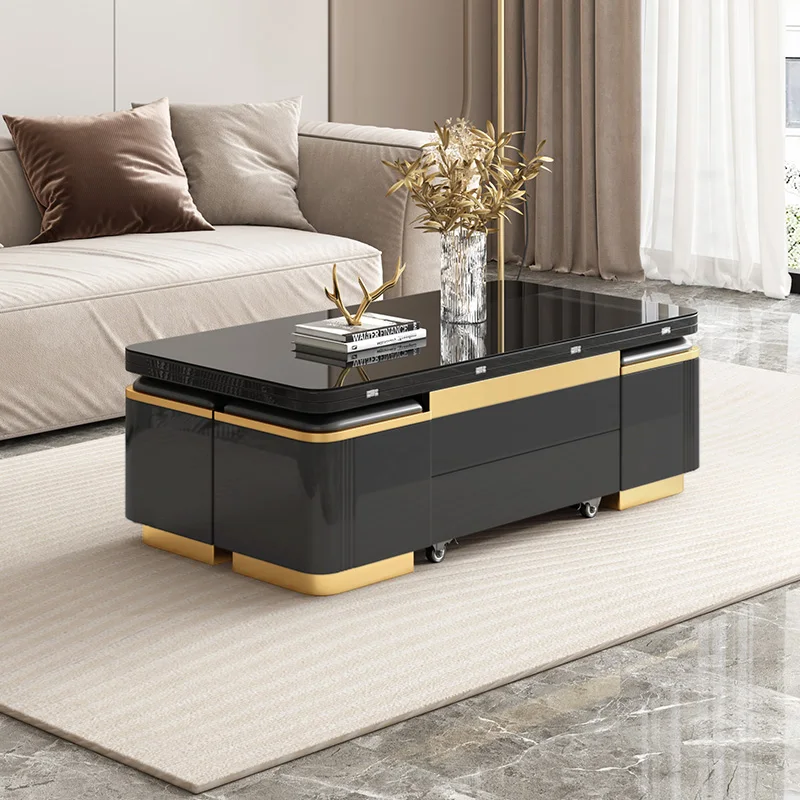 Lifting coffee table dining table dual-purpose integrated folding retractable small apartment dining table