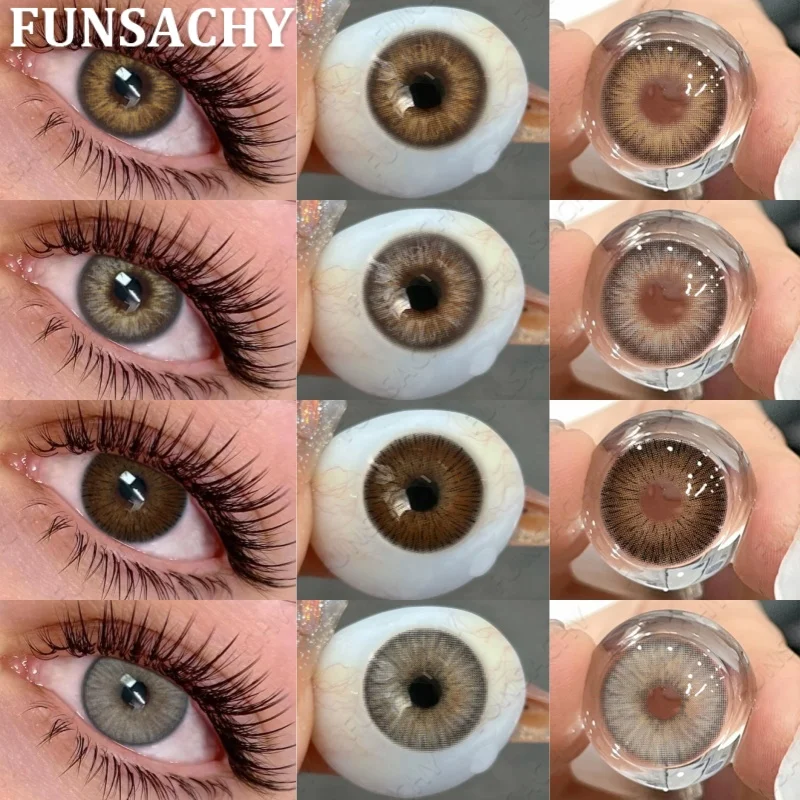 FUNSACHY 1 Paar braune Farbkontaktlinsen für Augen, große Augen, natürliche Linsen, schöne Pupillen, Kosmetik, graue Linsenfarbe für Frauen