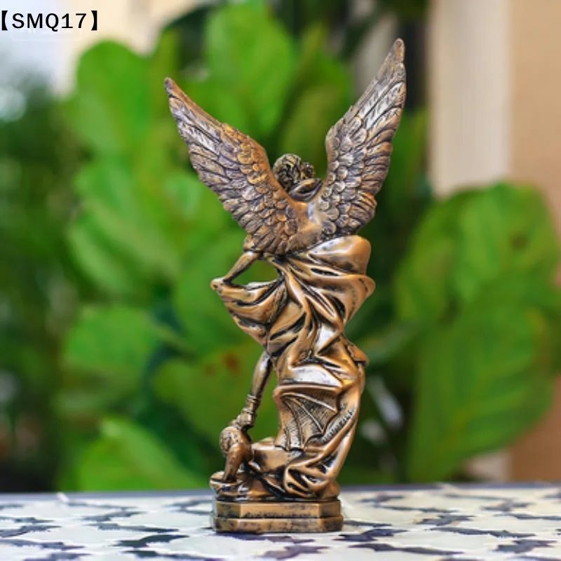 San Miguel Arcangel Statue Retro Bronzed Saint Michael Angel Resin Figurine Home Blessing Decoration Desktop Ornaments【SMQ】