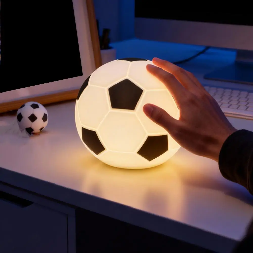 Soccer Ball Night Light Soft Silicone Tap Control 7 Color Changing LED Lamp with Timer for Kids Bedroom Decor