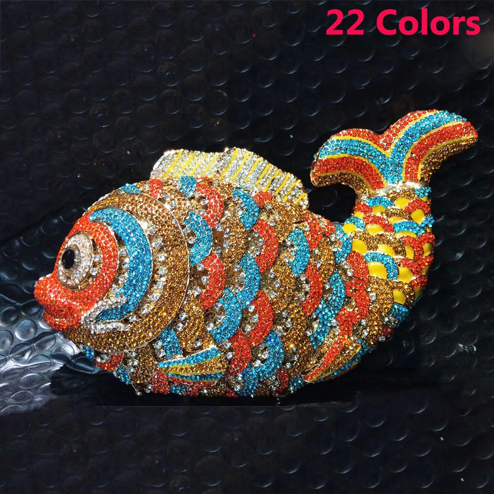 

22 Colors Fish Pattern Rhinestone Evening Clutches For Wedding And Party Handbags Elegant Women Crystal Lipstick Money Purses