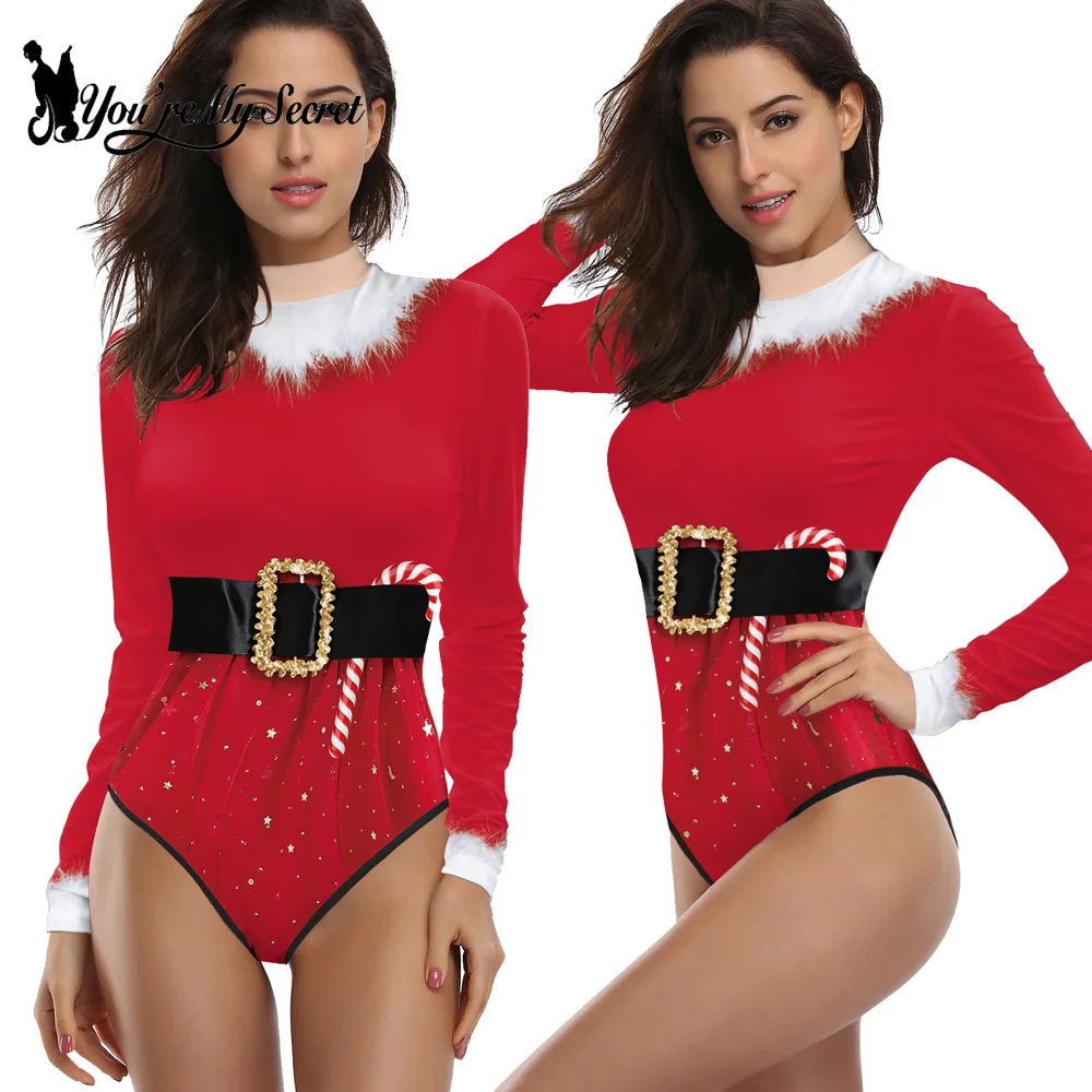 [Eres mi secreto] Body de Navidad para mujer, mono rojo con estampado de caramelo, manga larga, Festival, fiesta, Zenti, regalos para mujer