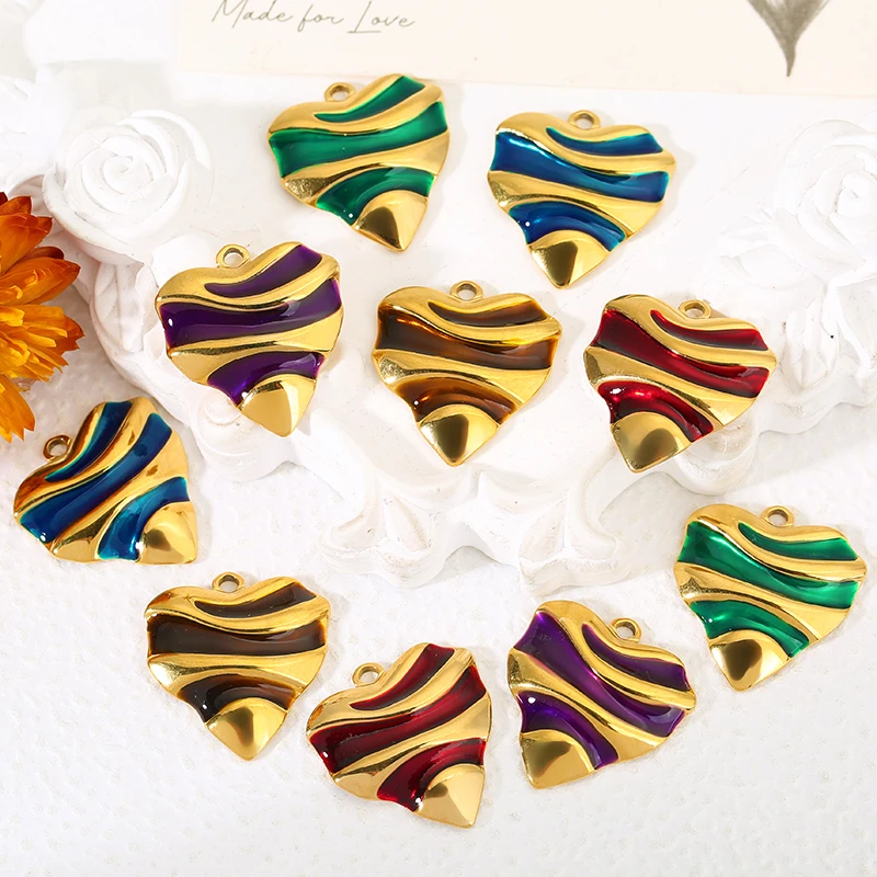 

4pcs Stainless Steel Enamel Wave Heart Charms Gold Plated PVD DIY Necklace Earrings Jewelry Making Fashion Accessories Wholesale