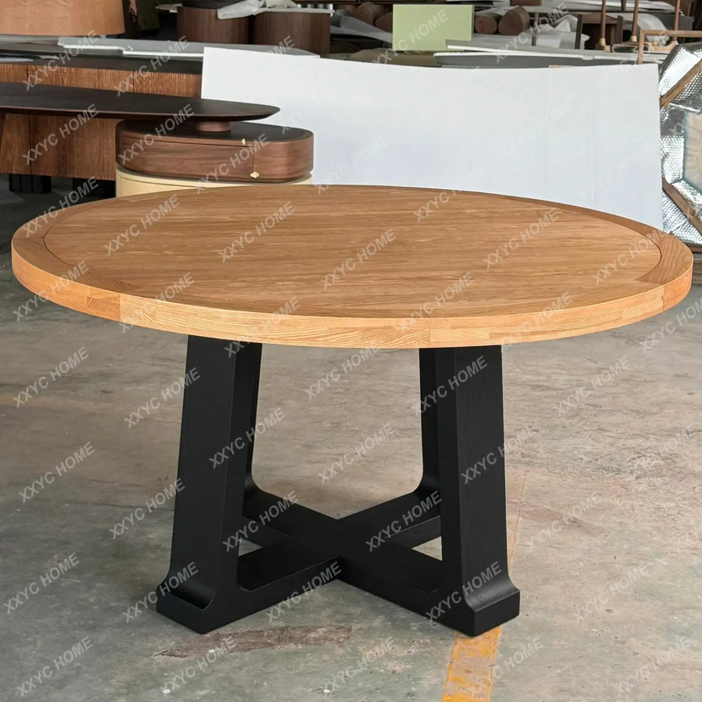 

L minimalist dining table, old money-style round solid wood dining table, home use vintage high-end