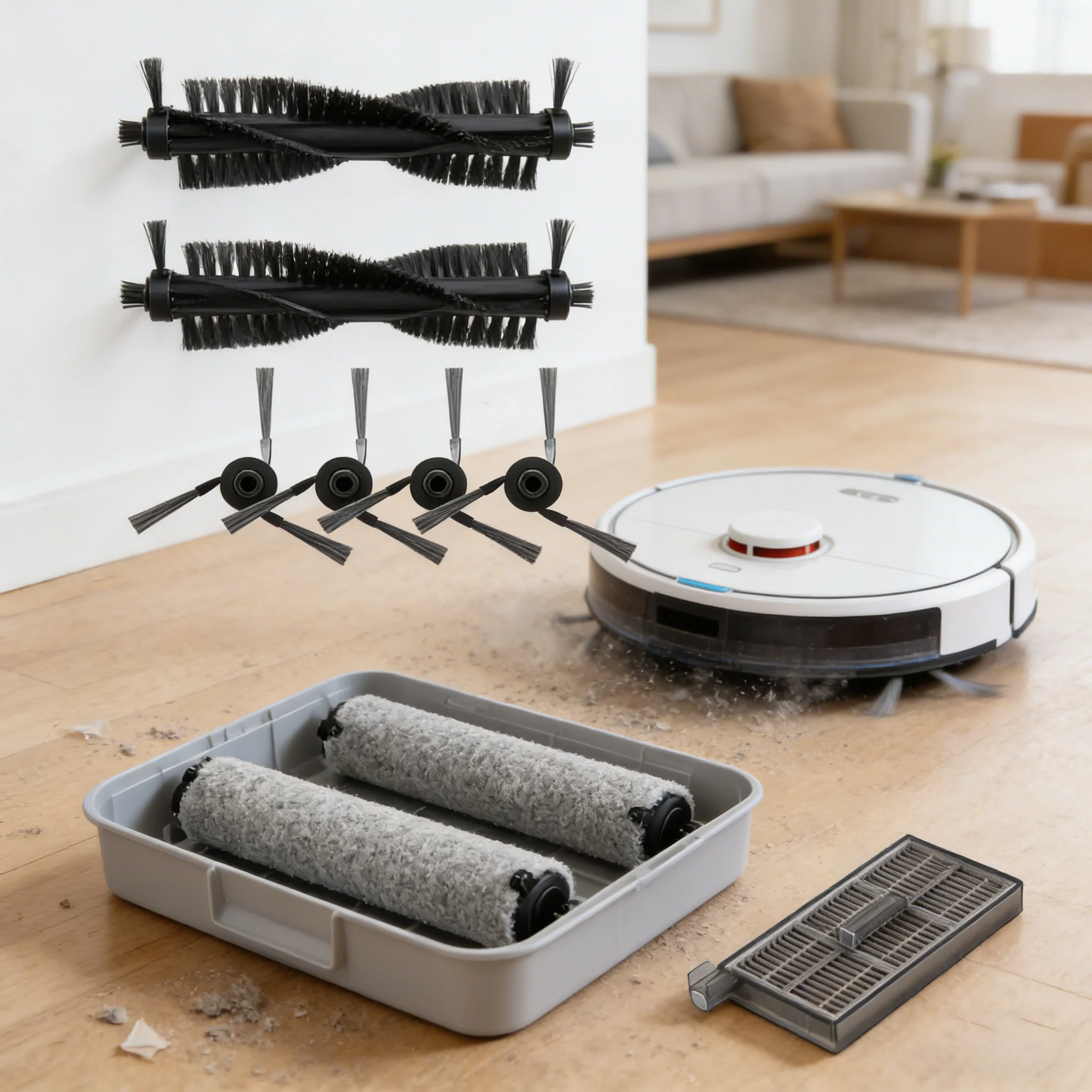 

4 Side Brushes 2 Filters Mop Rollers Set For Dreame Aqua10 Vacuum Cleaner Replacement Dry And Wet Usage For Household Cleaning