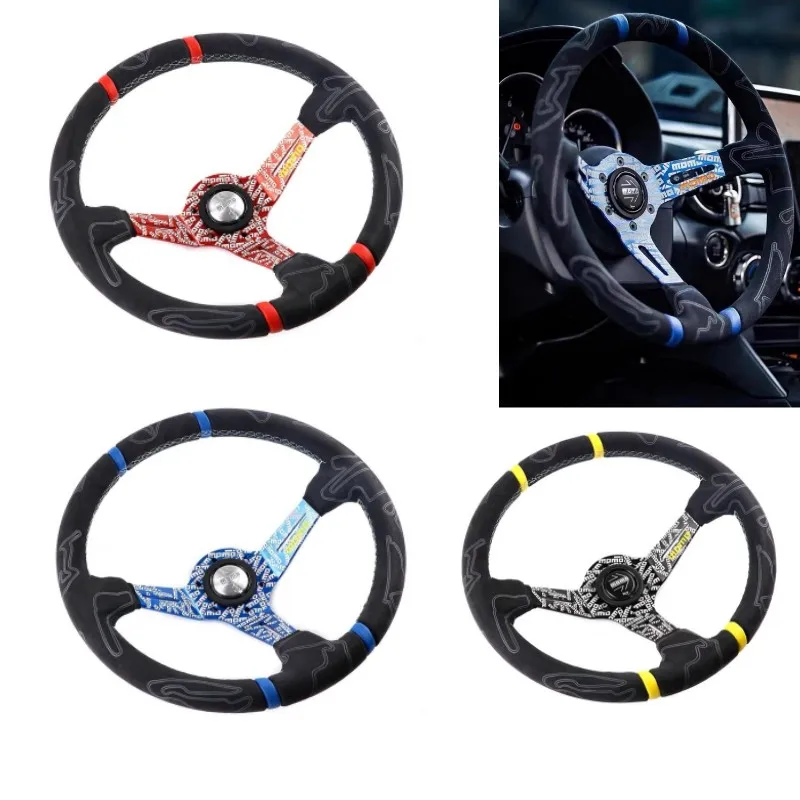 

14 inche JDM Universal Racing Ultra Suede Leather Steering Wheel Graffiti Spoke Deep Dish Sports Steering Wheel