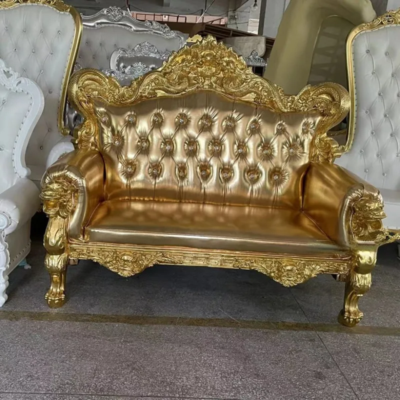 European-style full gold foil leather sofa, living room 123 combination villa hotel club high-end luxury engraving furniture