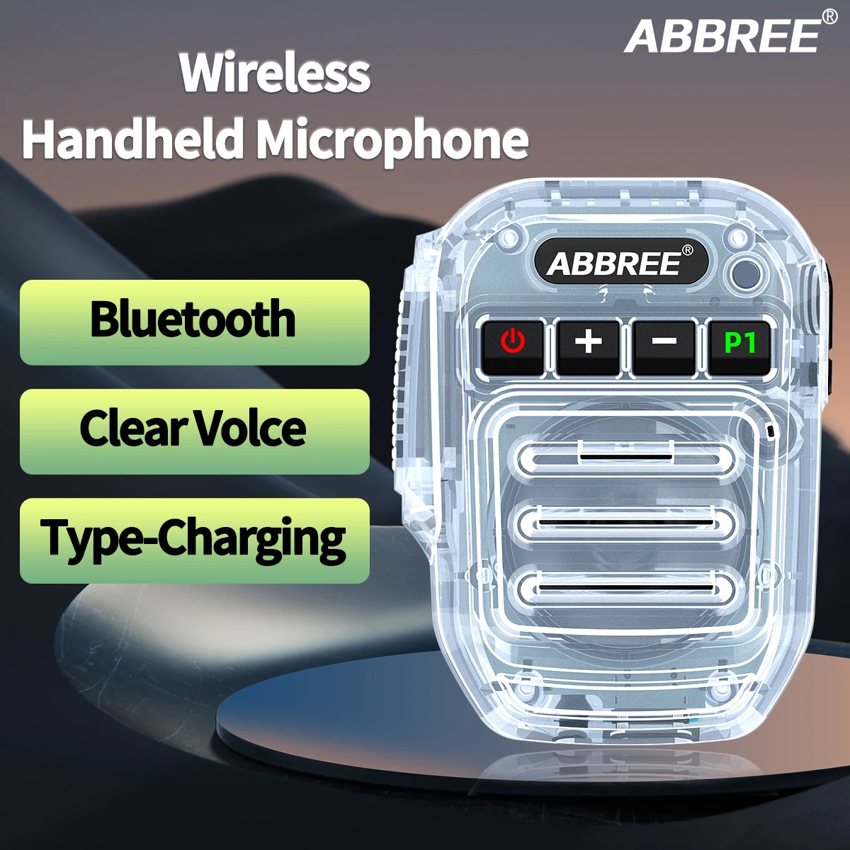 ABBREE Wireless Bluetooth Speaker Microphone Noise Reduction PTT Function Type‑C Charging Handheld Mic For Baofeng Ham Radio