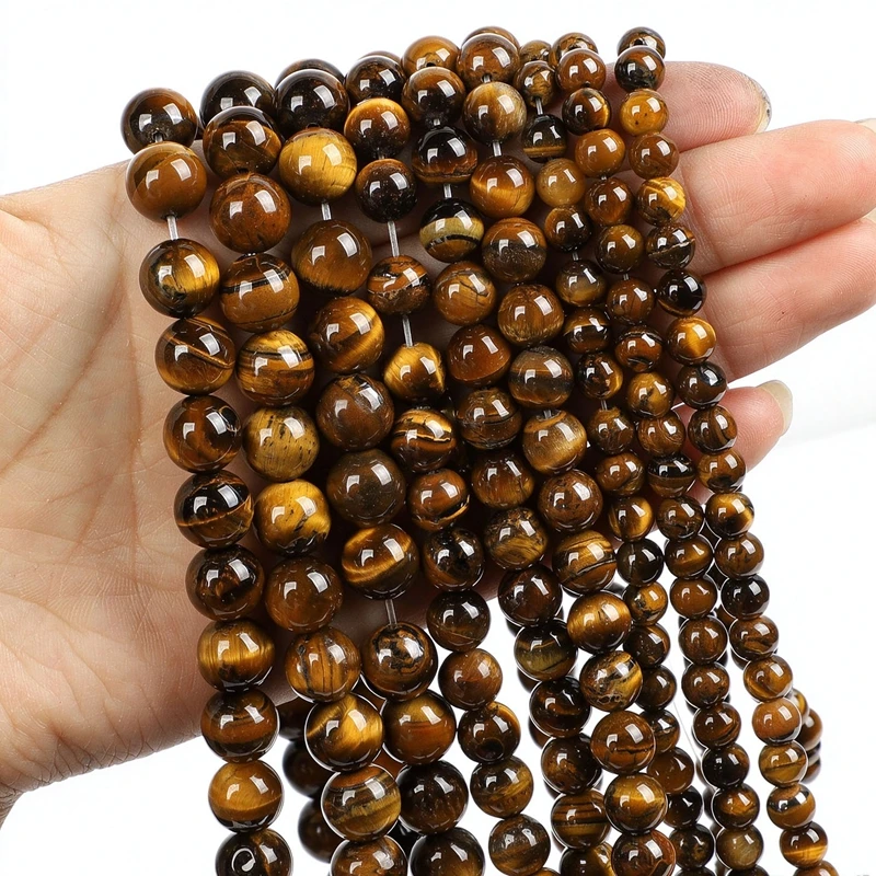 4 6 8 10 12mm Real Natural Tiger Eye Stone Beads for Jewelry Making Brown Smooth Beaded for Making DIY Jewelry Necklace Bracelet