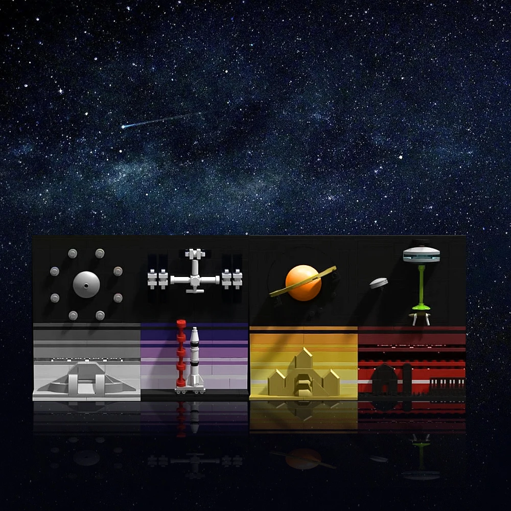 Gobricks MOC Tales of the Space Age Model Building Blocks 3D Art Painting Starry sky Moon Decoration Painting Bricks Toy KidGift