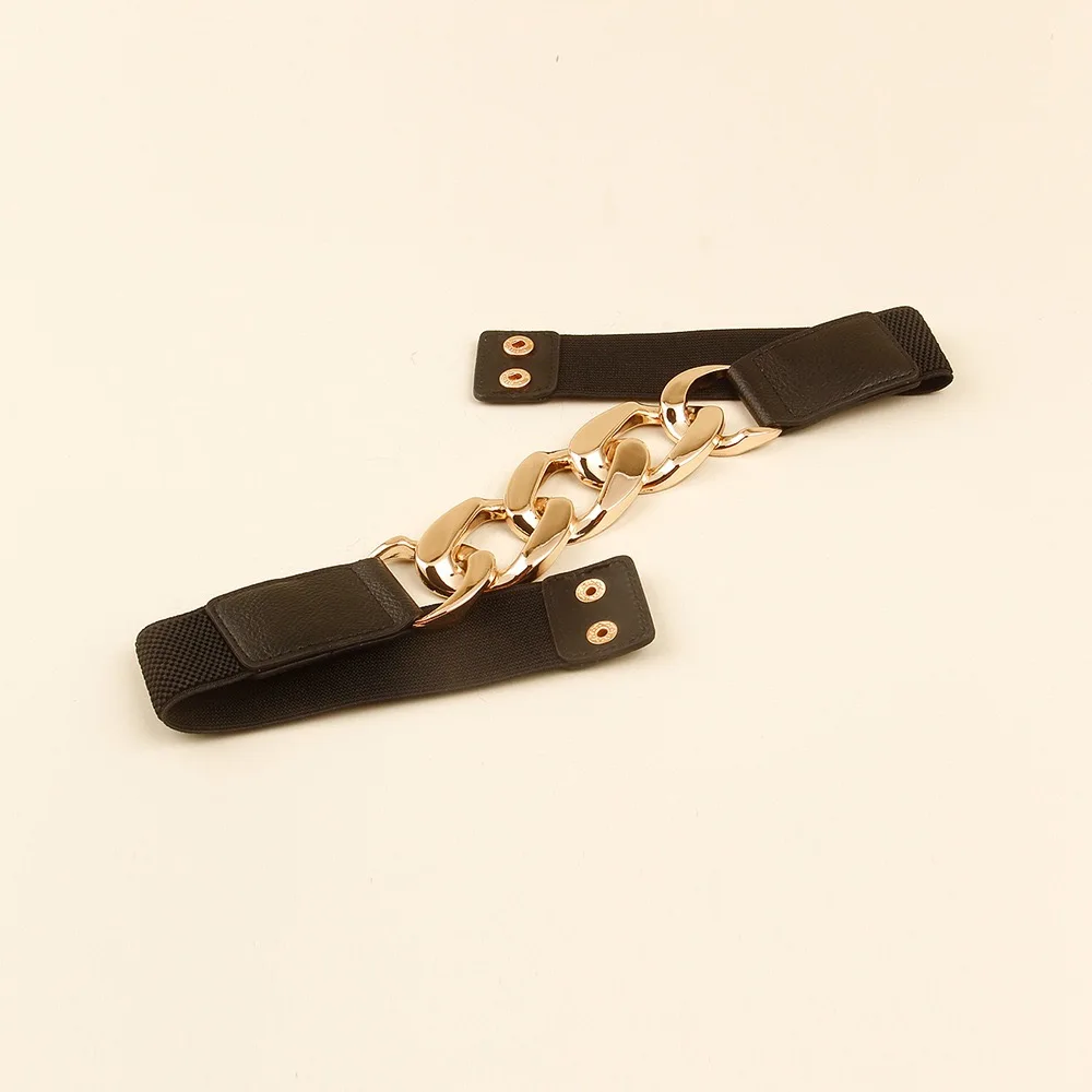 Black Adjustable Elastic Belts for Women with Metal Chain Waist Strap for Dress Jeans