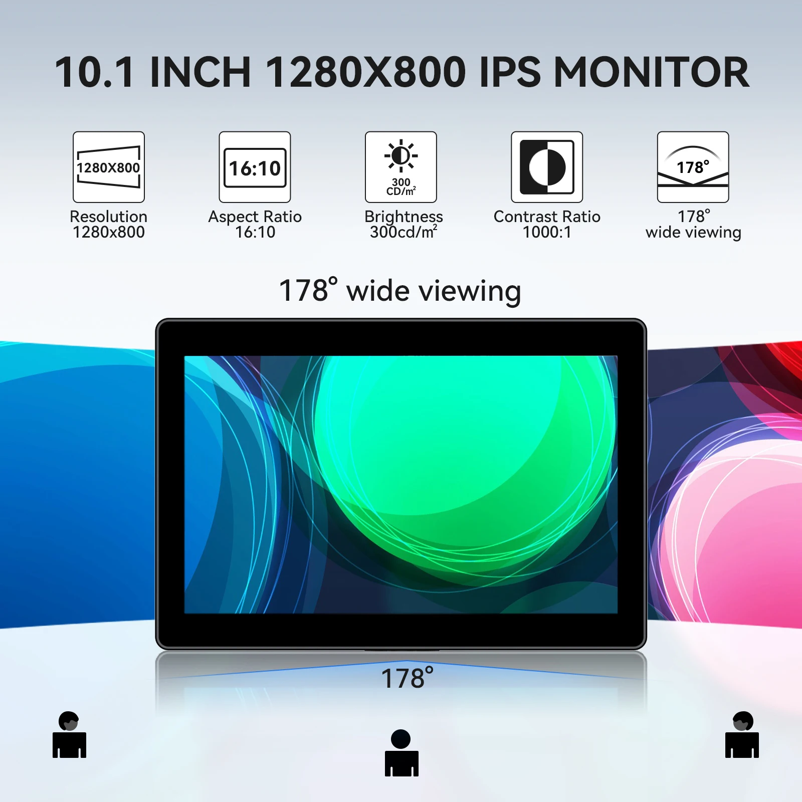 Miktver 데스크탑 터치스크린 모니터, HDMI, VGA, AV 비디오 입력, 풀 HD, 1280x800, 휴대용 IPS 디스플레이, CCTV, DVD, PC 노트북용, 10 인치